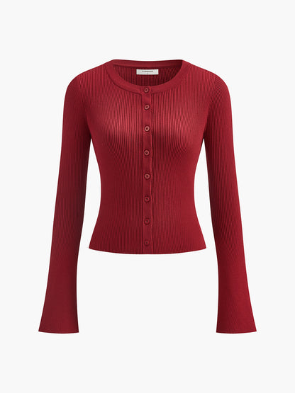 Kaburgalı Düğmeli İnce Hırka