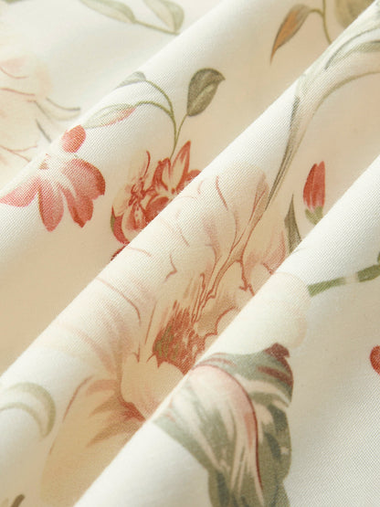 Volanlı Askılı Belden Bağlamalı Çiçek Desenli Elbise