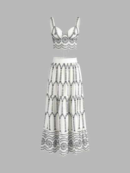 Baskılı Kolsuz Bağcıklı Etek Takımı