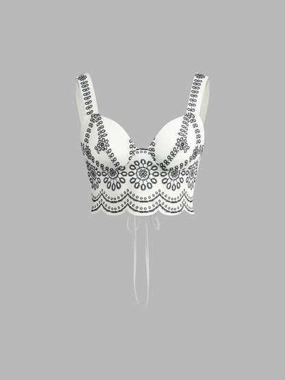 Baskılı Kolsuz Bağcıklı Etek Takımı