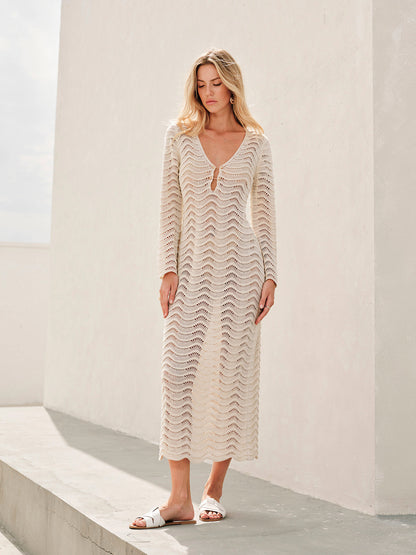 Metal Kesimli Bağcıklı Kazak Elbise