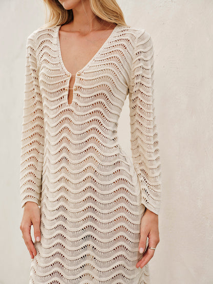 Metal Kesimli Bağcıklı Kazak Elbise