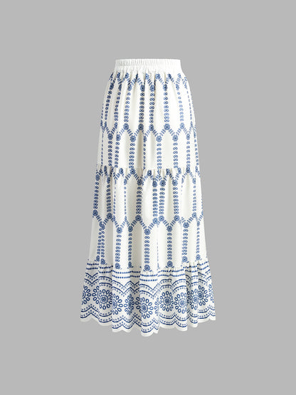 Baskılı Kolsuz Bağcıklı Etek Takımı