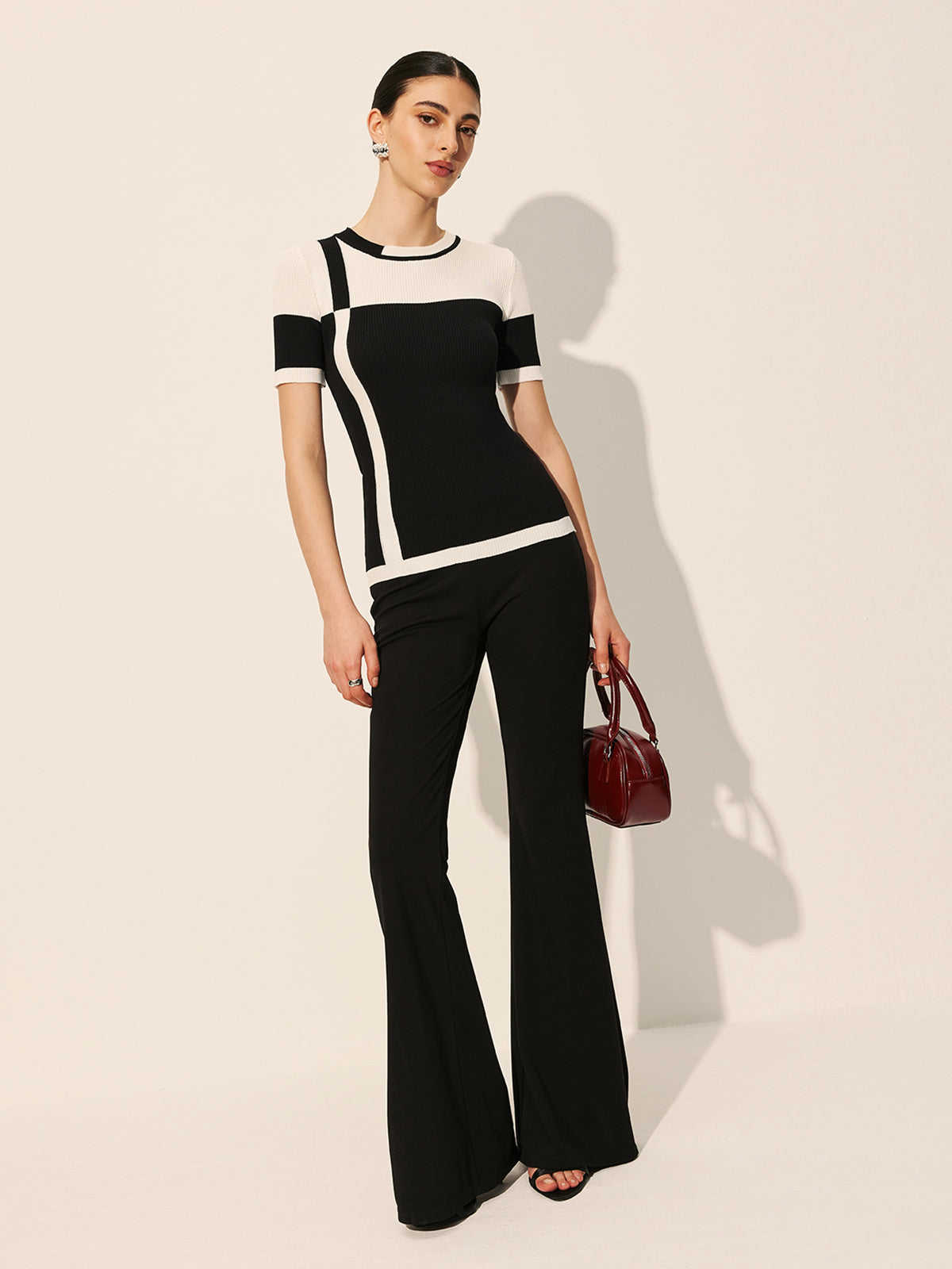 Renk Bloklu Ribana Örgü Üst