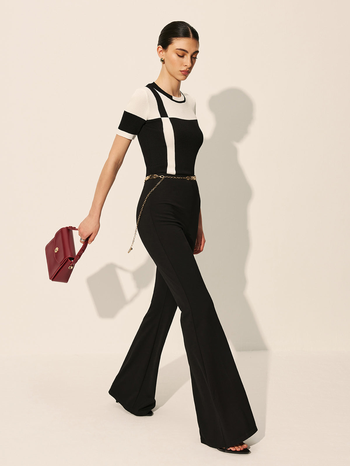 Renk Bloklu Ribana Örgü Üst