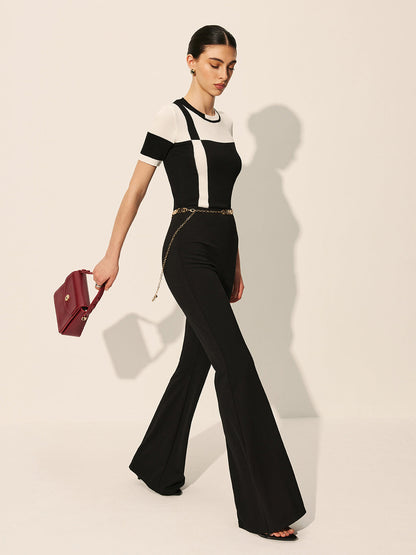 Renk Bloklu Ribana Örgü Üst