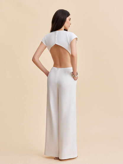 Kısa Kollu Düğmeli Sırtı Açık Tulum