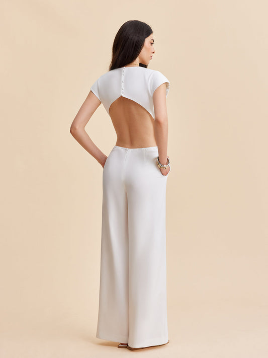 Kısa Kollu Düğmeli Sırtı Açık Tulum