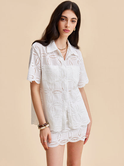 Yarı Şeffaf Pamuklu İğne Oyası İşlemeli Etek Takımı