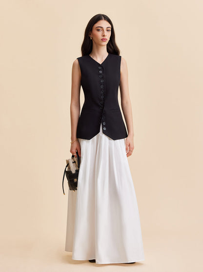 Keten ve Pamuklu Düğmeli Yelek