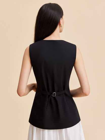 Keten ve Pamuklu Düğmeli Yelek