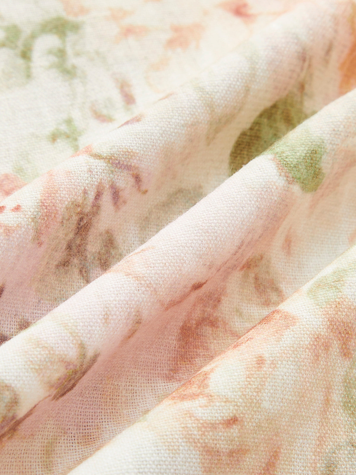 Pamuk ve Keten Puf Kollu Çiçekli Kemerli Elbise