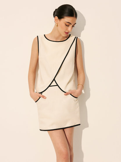 Keten ve Pamuklu Fermuarlı Çapraz Etek Takımı