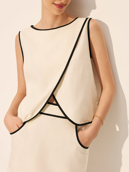 Keten ve Pamuklu Fermuarlı Çapraz Etek Takımı