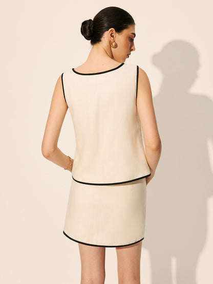 Keten ve Pamuklu Fermuarlı Çapraz Etek Takımı