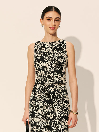 Anahtar Deliği Sırtlı Çiçek İşlemeli Kısa Üst