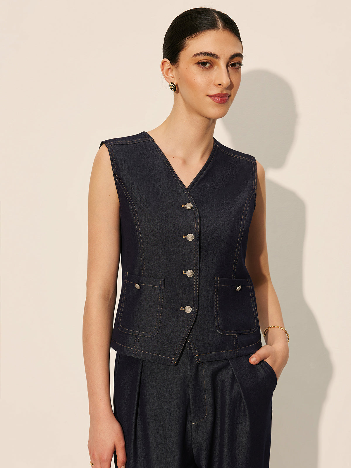 Kot Cepli Düğmeli Yelek