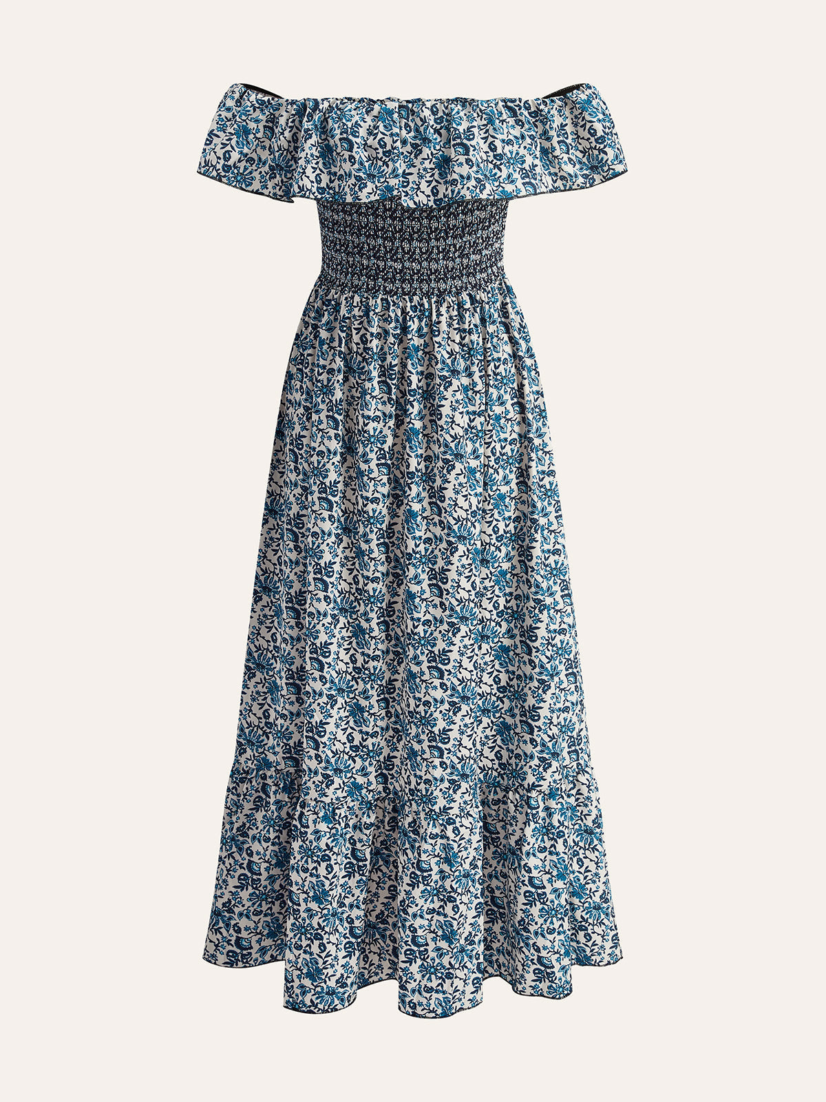 Boho Yakalı Omuzdan Bağlamalı Çiçekli Elbise