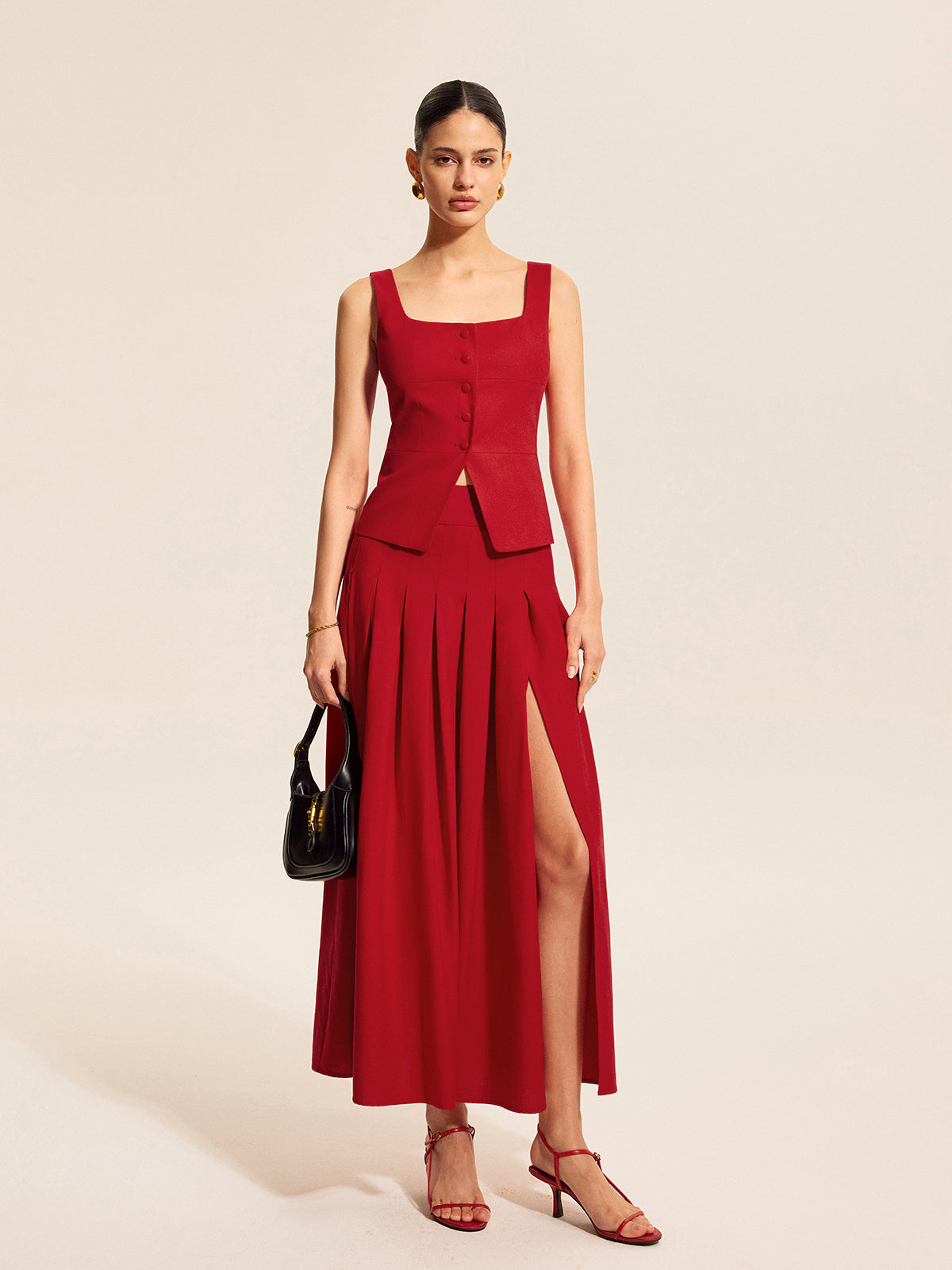 Pamuk ve Keten Kare Yaka Yelek Üst