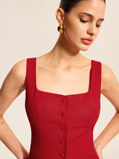 Pamuk ve Keten Kare Yaka Yelek Üst