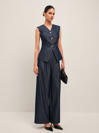 Yüksek Belli Pileli Geniş Paça Pantolon