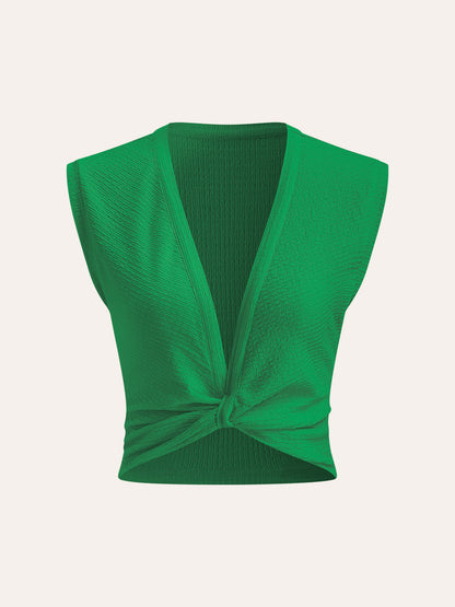 V Yaka Önden Düğümlü Kolsuz Üst