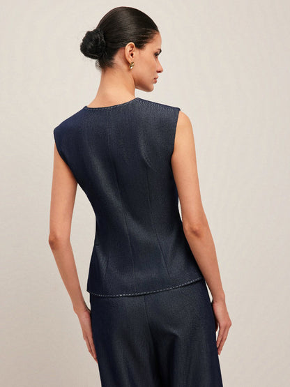 Kontrast Dikişli Düğmeli Peplum Yelek