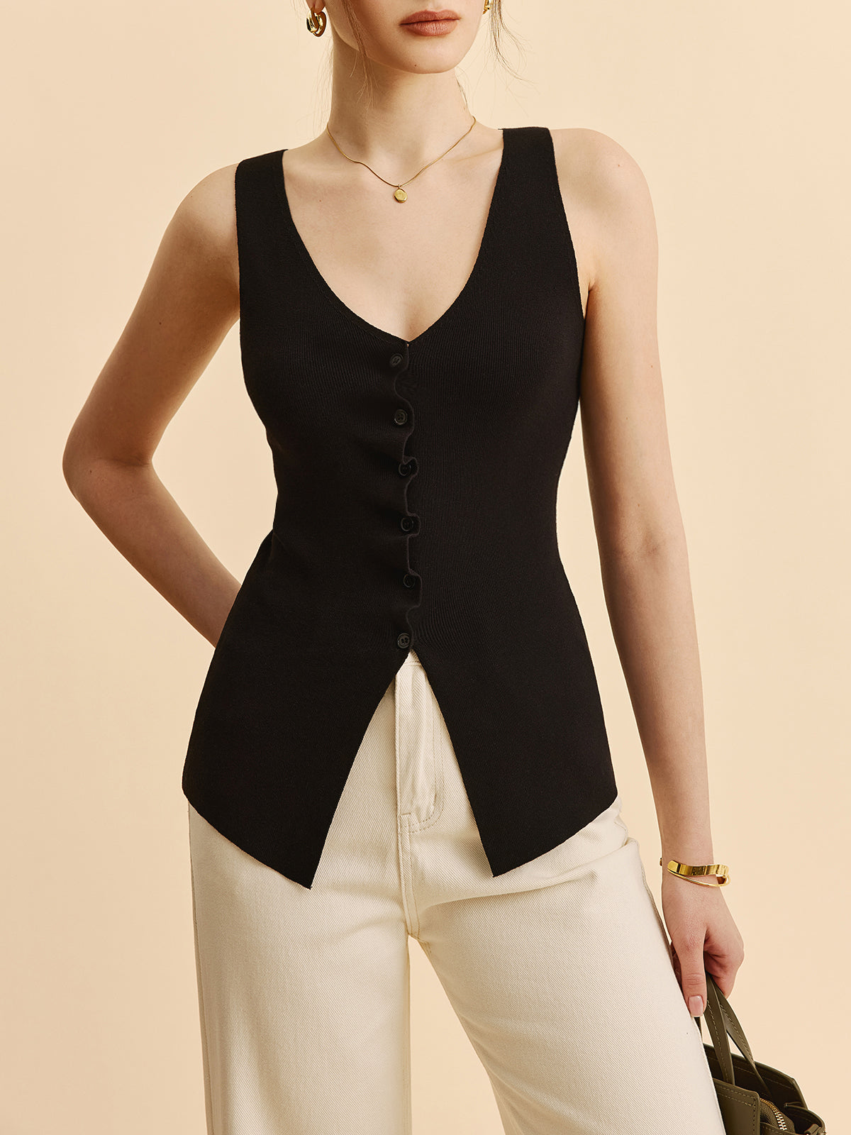 Marul Kesimli Yırtıklı Kazak Yelek