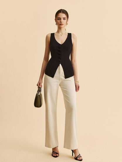 Marul Kesimli Yırtıklı Kazak Yelek