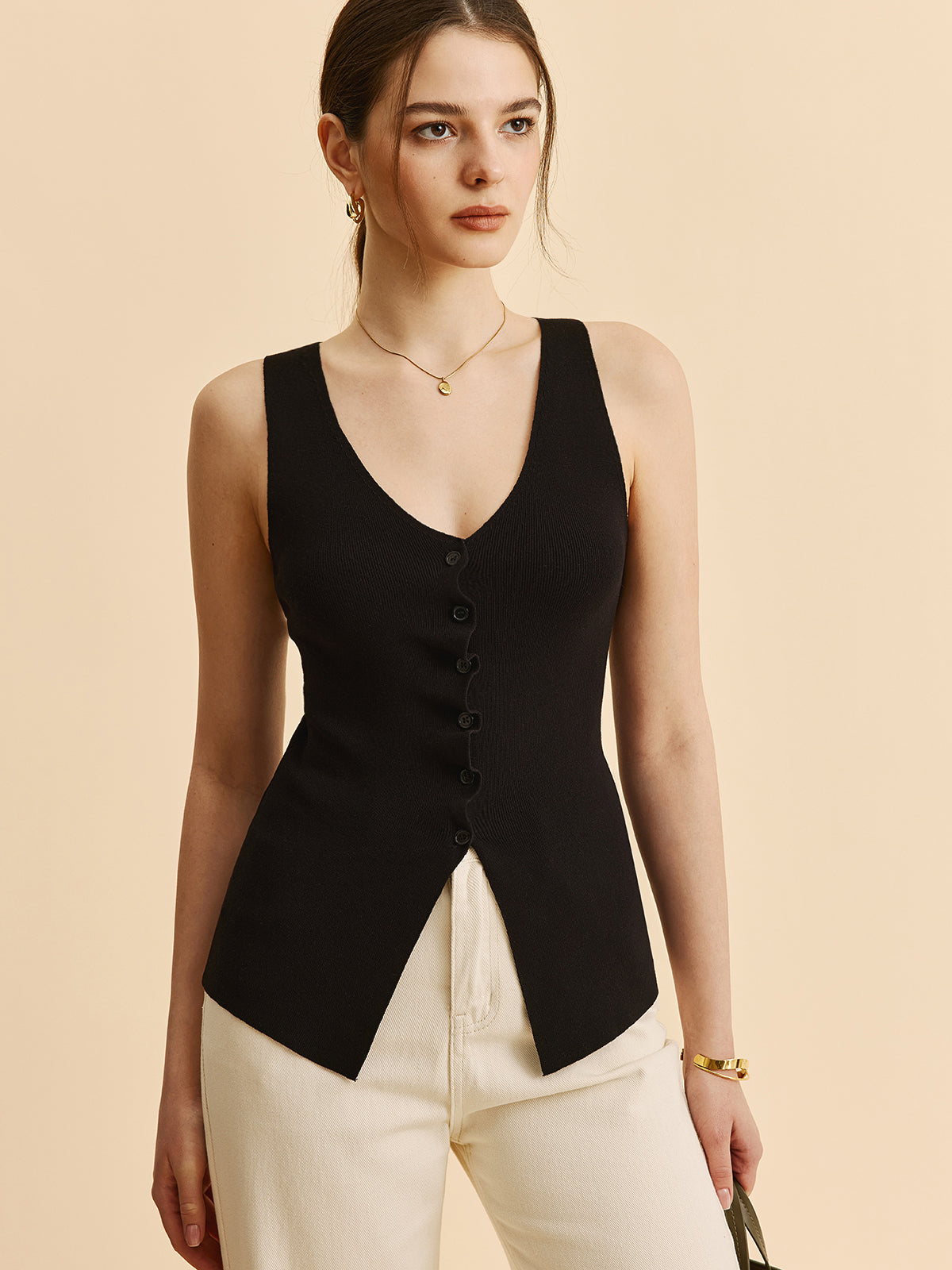 Marul Kesimli Yırtıklı Kazak Yelek