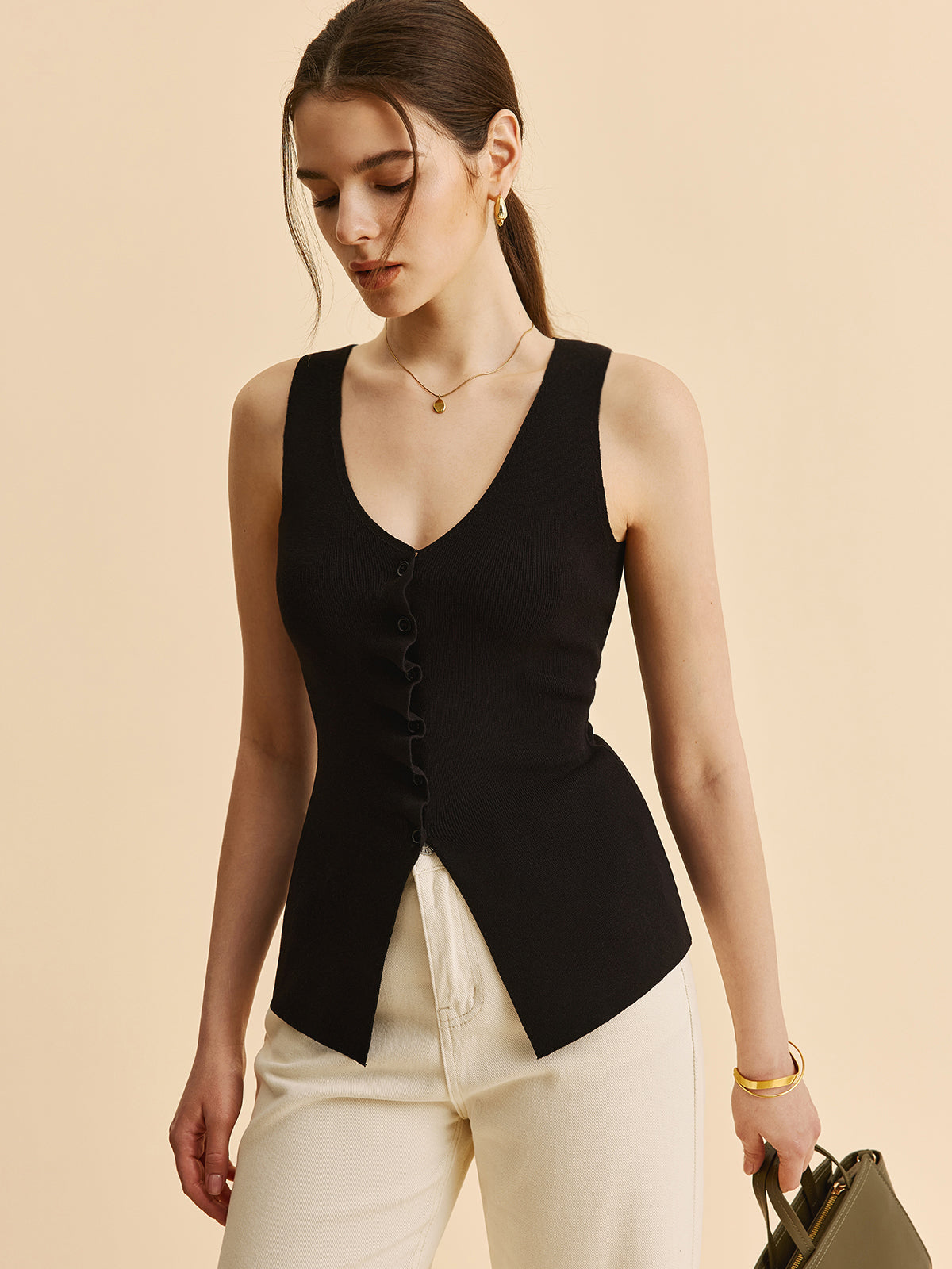 Marul Kesimli Yırtıklı Kazak Yelek