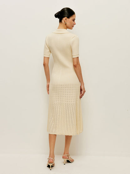 Örgü İçi Boş Düğmeli Polo Elbise