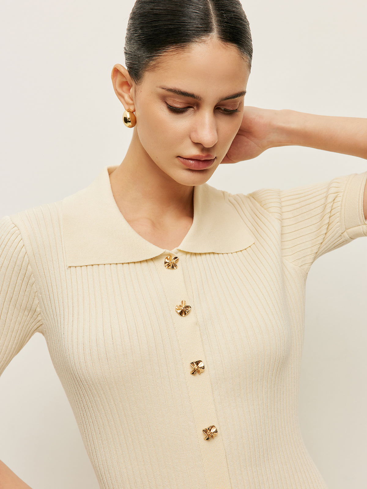 Örgü İçi Boş Düğmeli Polo Elbise