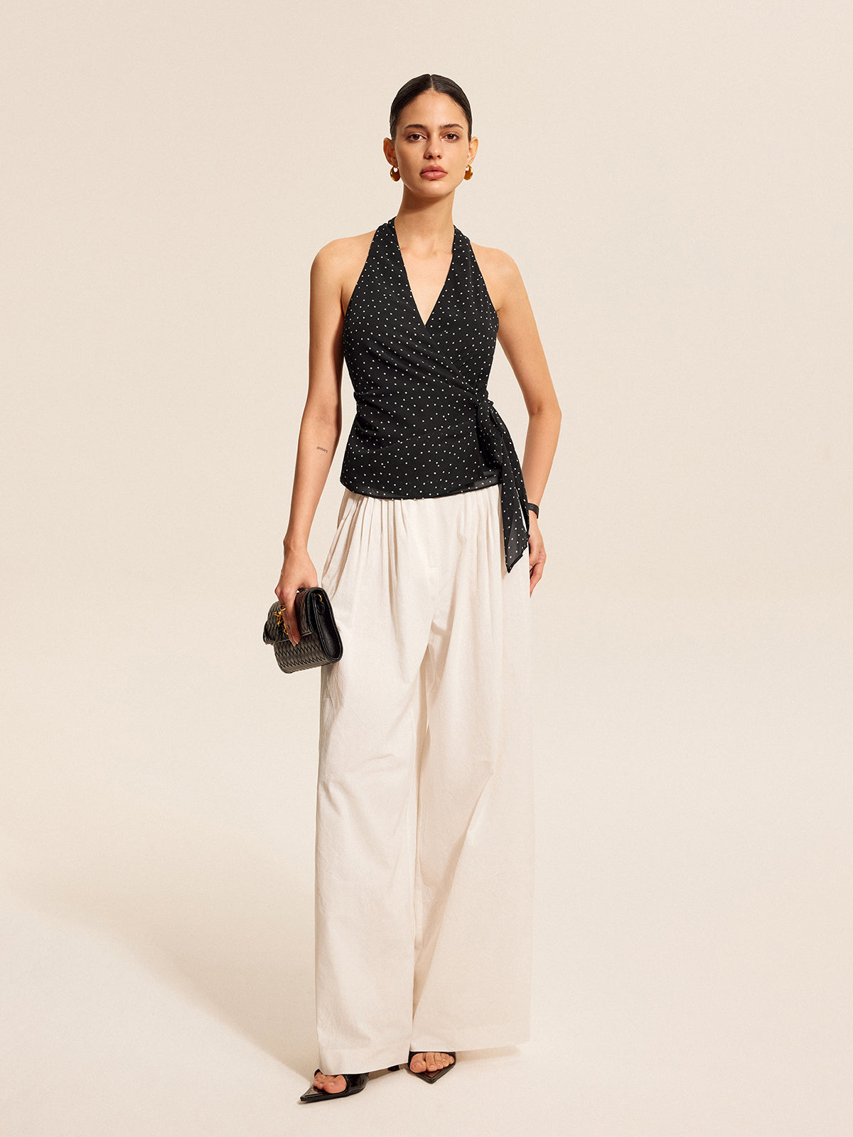 Polka Dot Wrap Tie Halter Top