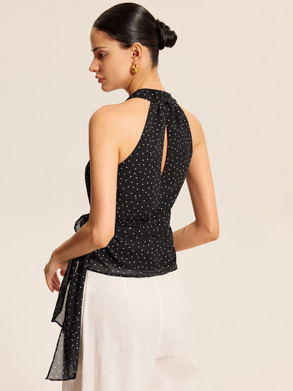 Polka Dot Wrap Tie Halter Top