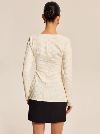Fiyonklu Önü Dokulu Uzun Kollu Üst