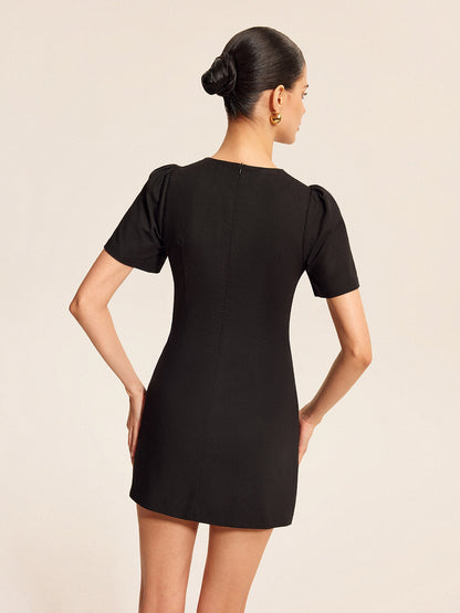 Pamuk ve Keten Kesikli Puf Kollu Elbise