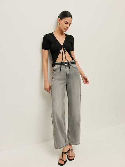 Ribanalı Ön Bağlamalı Kısa Kollu Üst