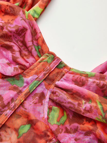 Çiçekli File Korse Üst