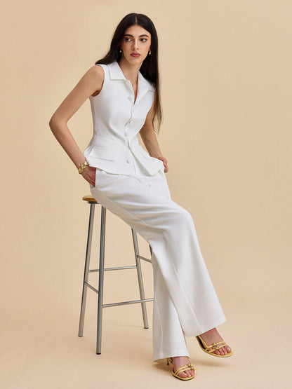 Cepli Düğmeli Kolsuz Pantolon Takımı