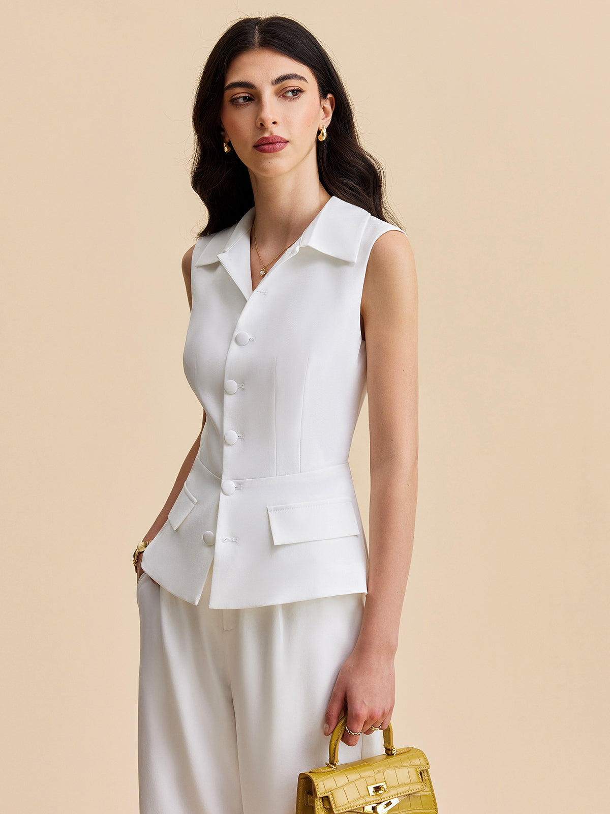 Cepli Düğmeli Kolsuz Pantolon Takımı