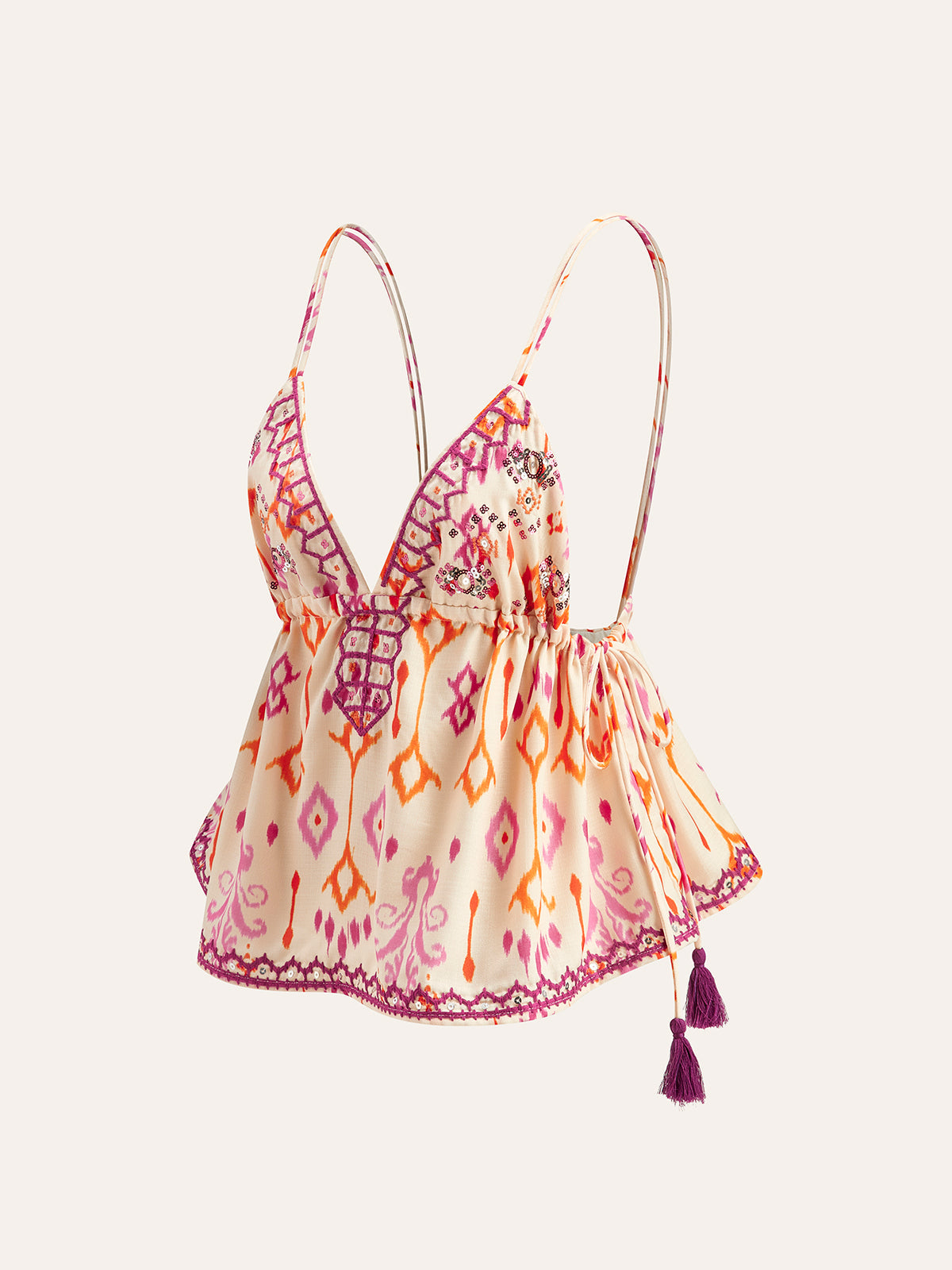 İşlemeli Boho Püsküllü Bağcıklı Atlet