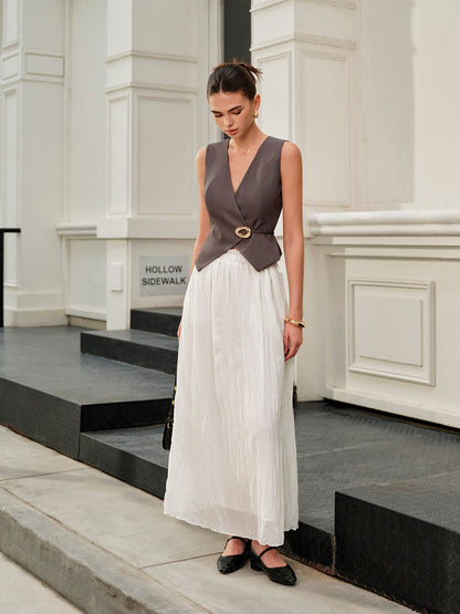 Elastik Bel Pileli Uzun Etek