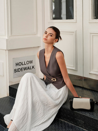 Elastik Bel Pileli Uzun Etek