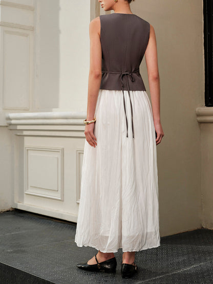 Elastik Bel Pileli Uzun Etek