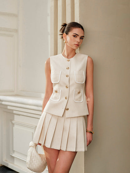 Yuvarlak Yakalı Düğmeli Cepli Yelek