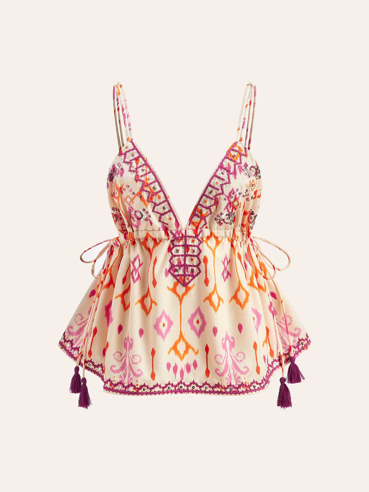 İşlemeli Boho Püsküllü Bağcıklı Atlet