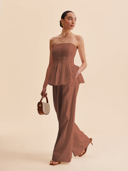 Cepli Pamuklu Orta Bel Geniş Paça Pantolon