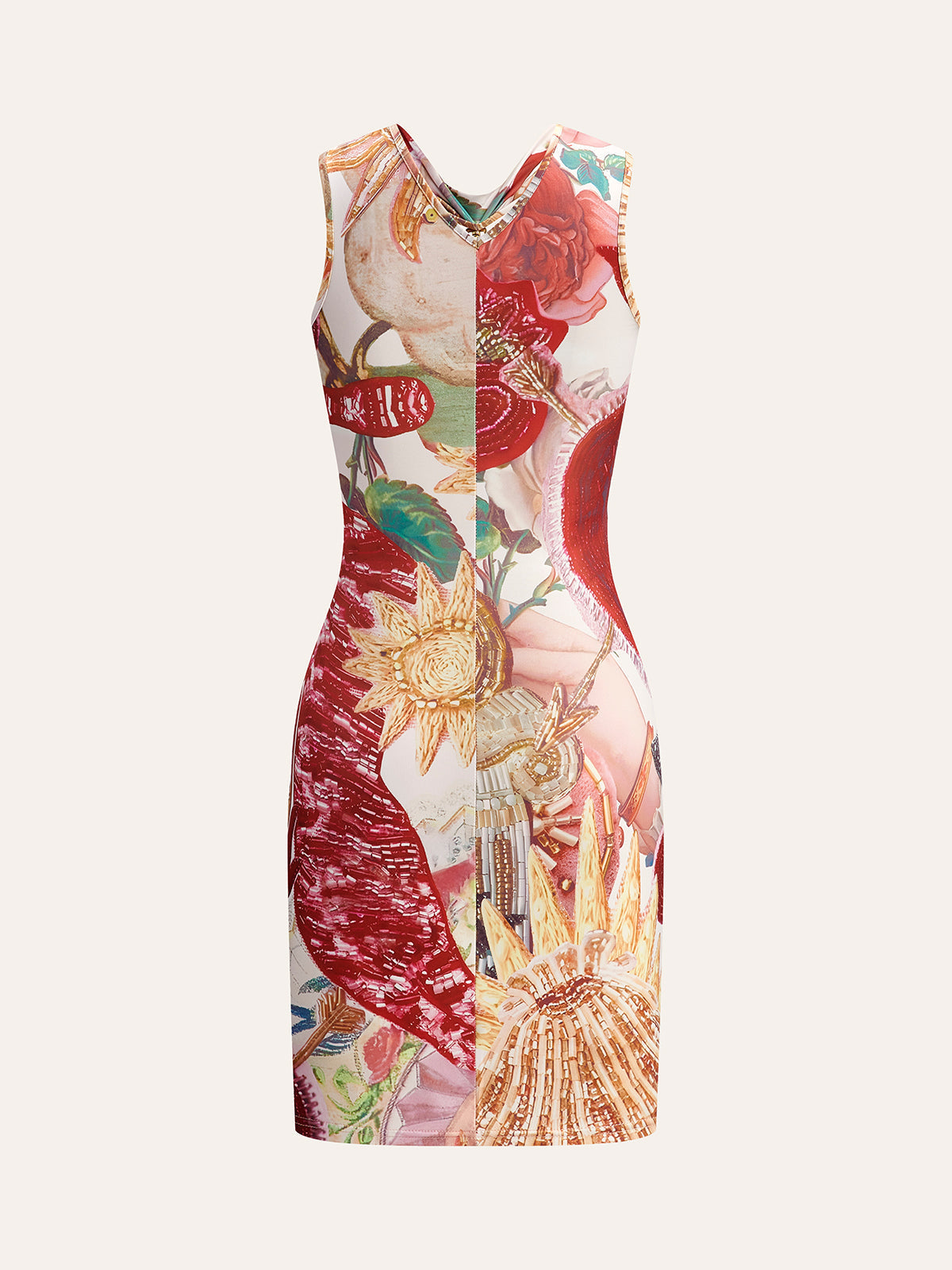 Zincir Detaylı Düğüm Ön Baskılı Elbise