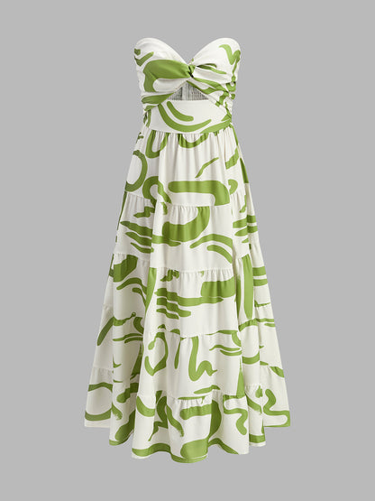 Önü Bükülmüş Straplez Pileli Elbise